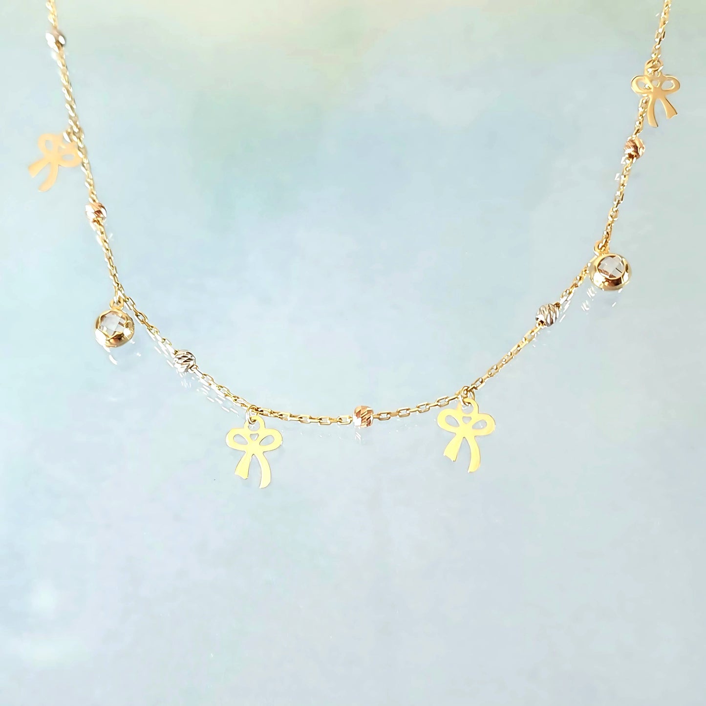 14k Bows & Beads Charm Necklace