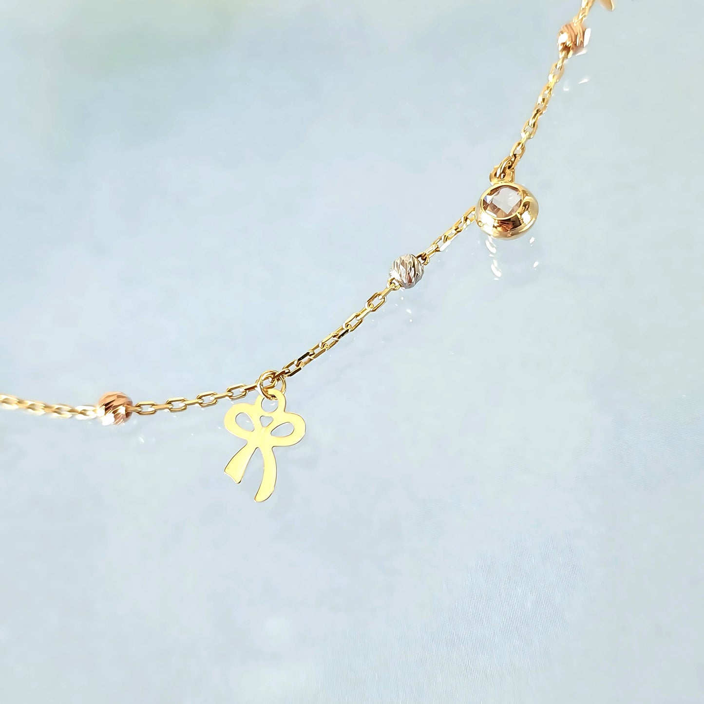 14k Bows & Beads Charm Necklace