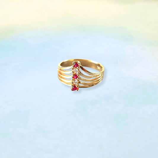 14k Five Gem & Open Spiral Ring