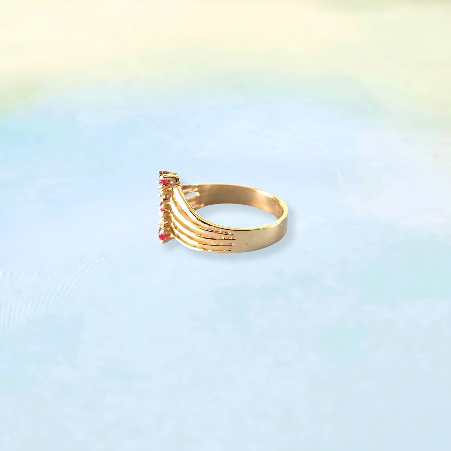 14k Five Gem & Open Spiral Ring