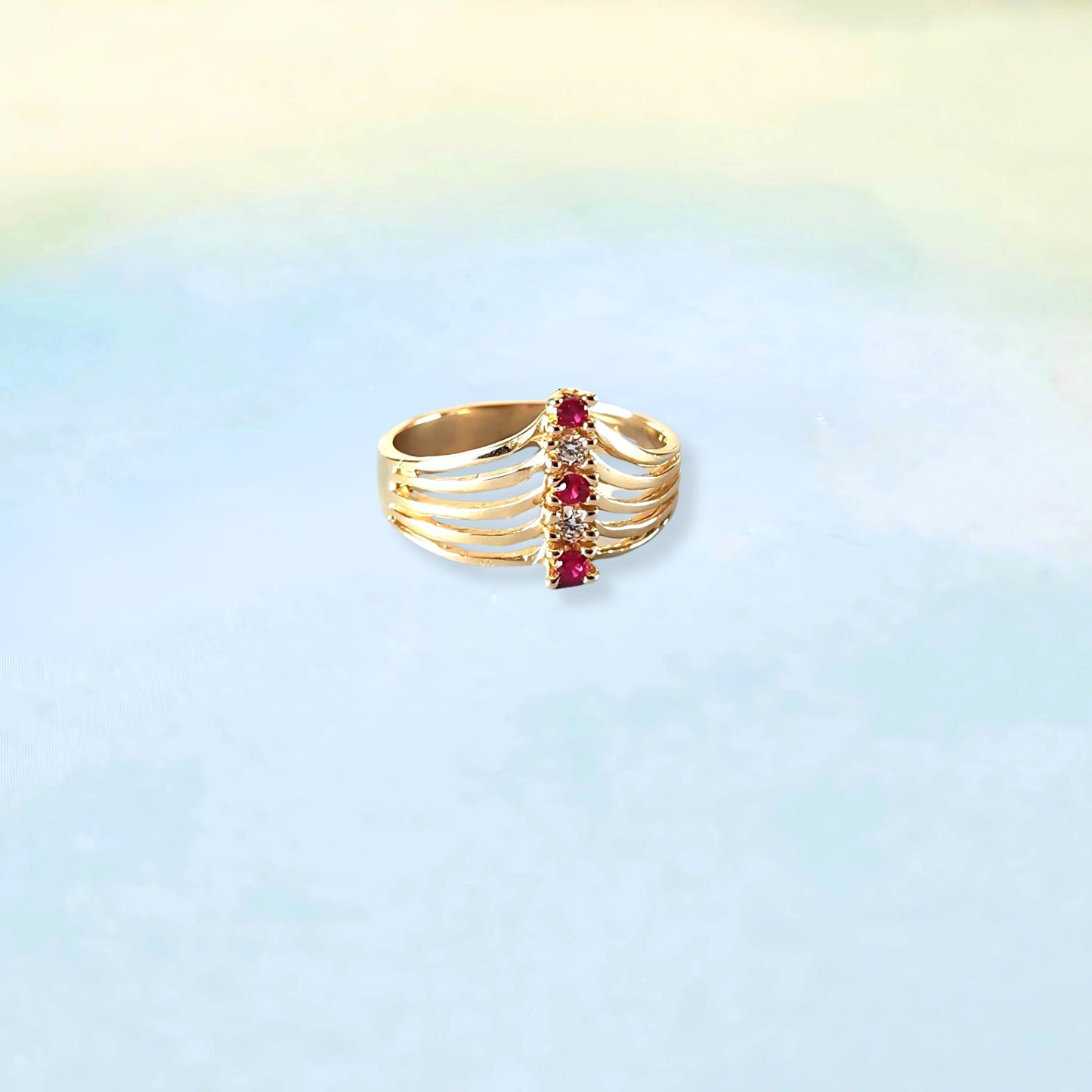 14k Five Gem & Open Spiral Ring