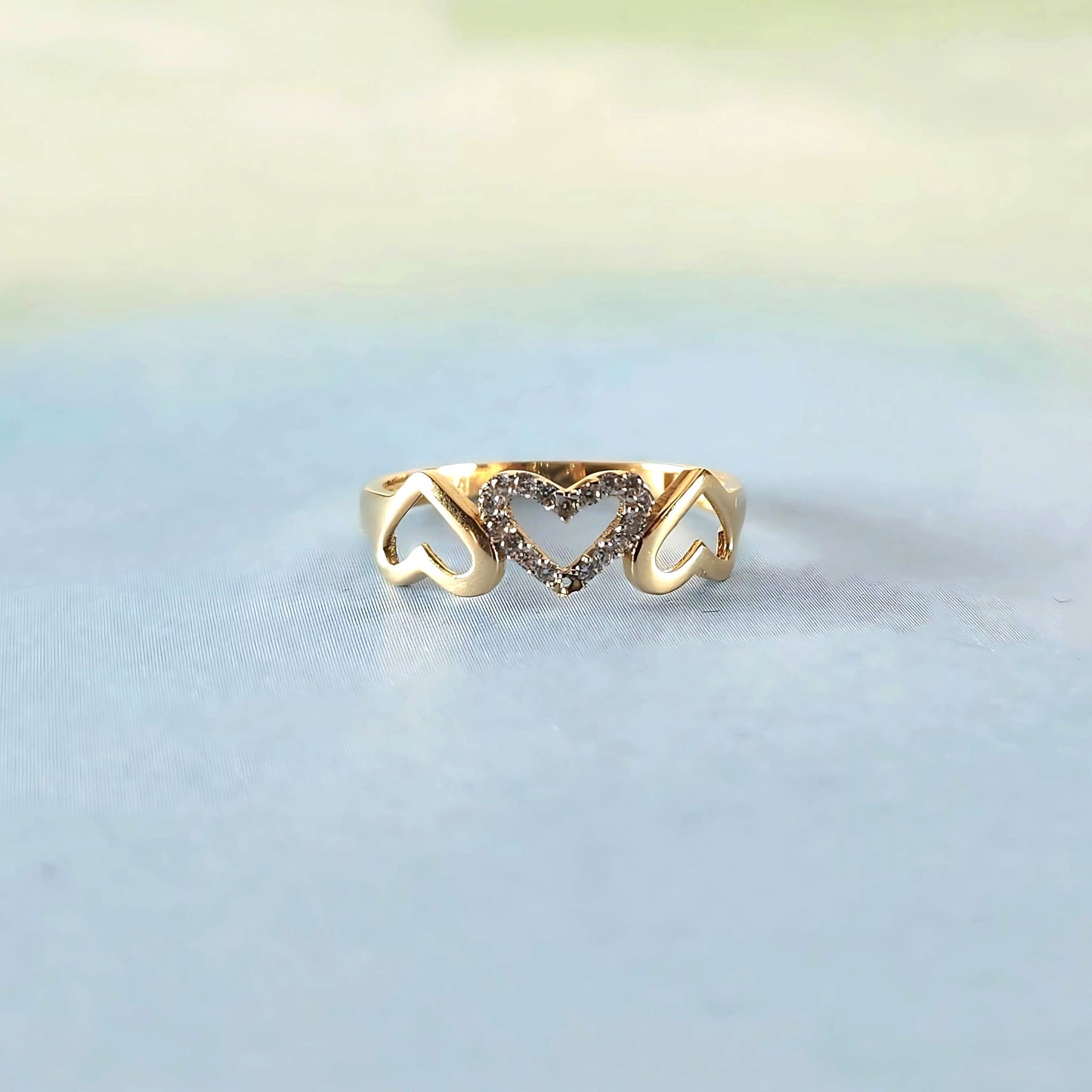 14k Three Hearts & Sparkle Ring