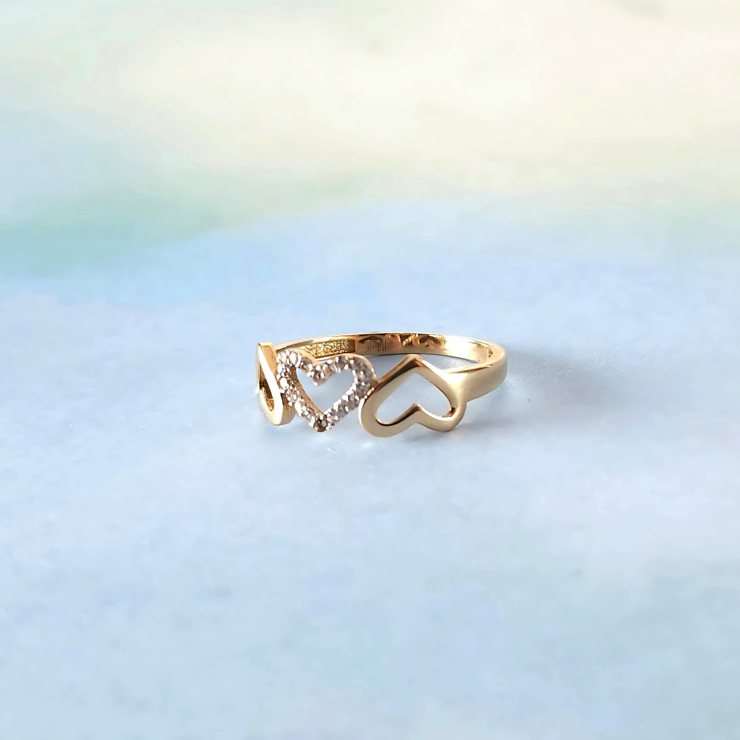 14k Three Hearts & Sparkle Ring