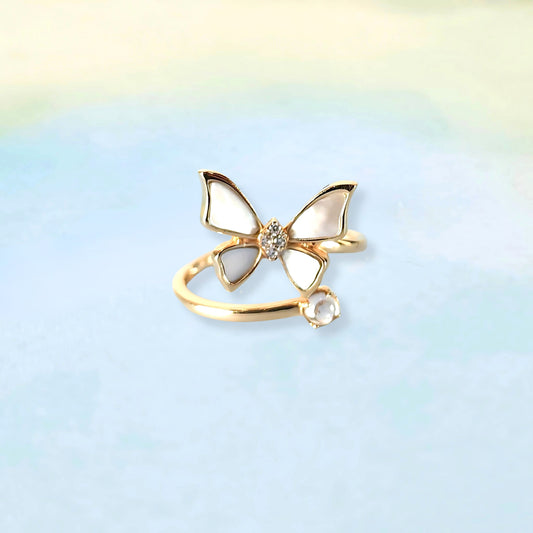 14k Butterfly & Pearl Ring
