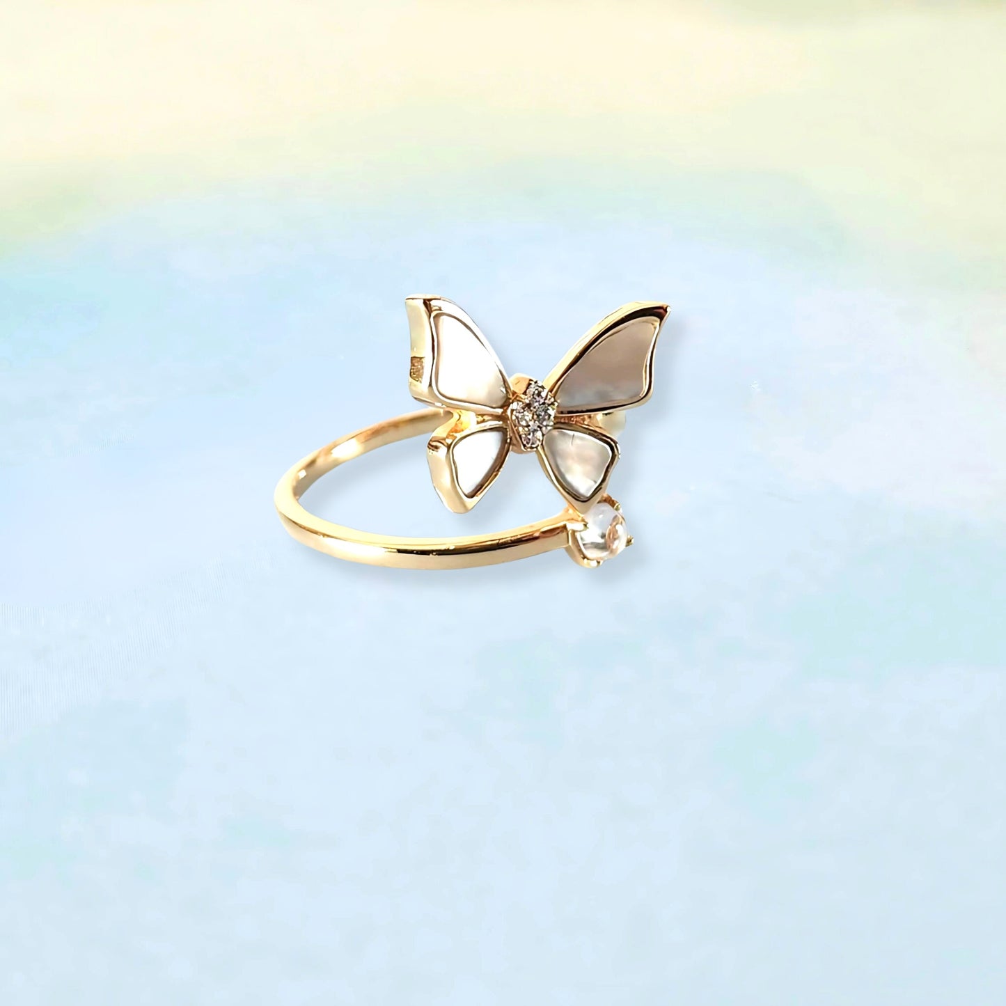 14k Butterfly & Pearl Ring