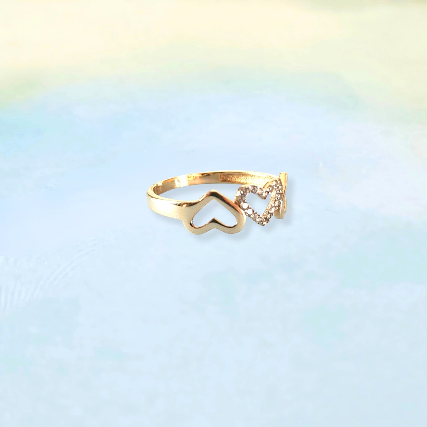 14k Three Hearts & Sparkle Ring