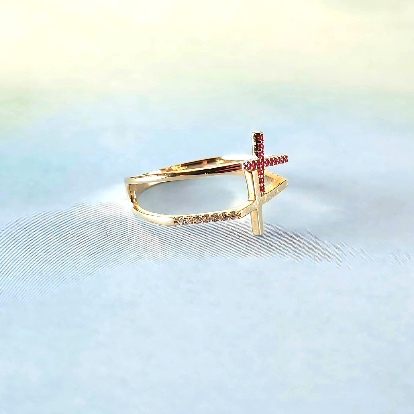 14k Double Cross Ring