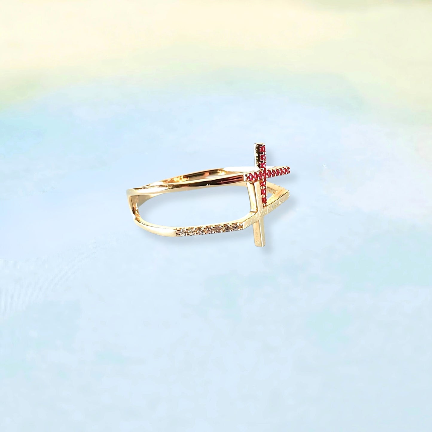 14k Double Cross Ring