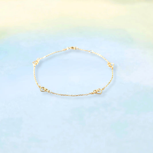 14k Dainty Hearts Bracelet