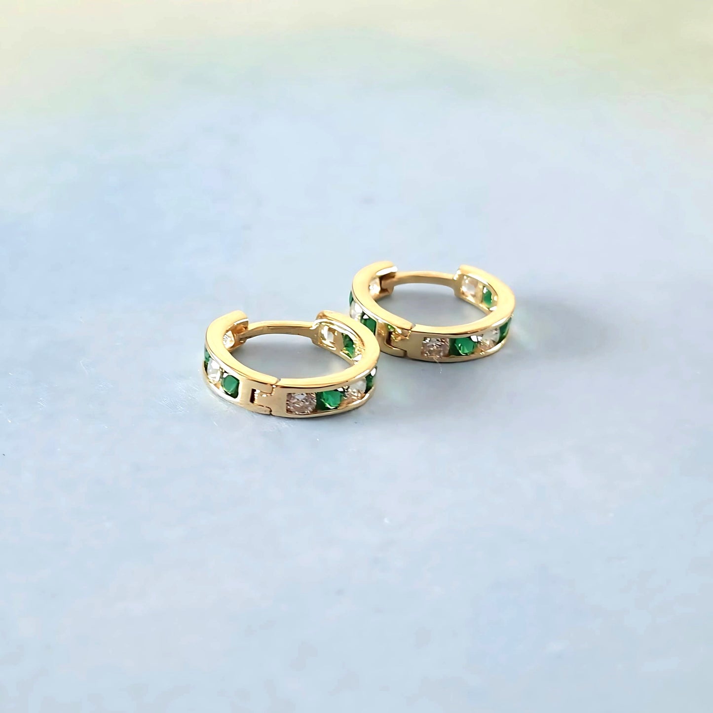 14k Huggies Green Accent