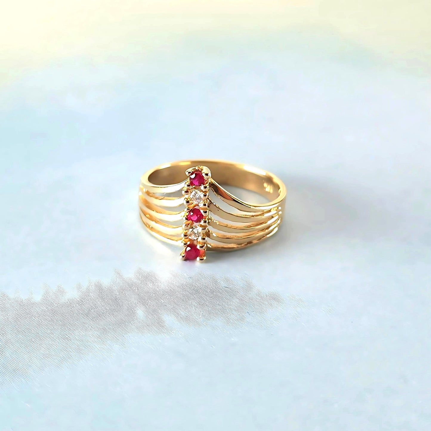 14k Five Gem & Open Spiral Ring