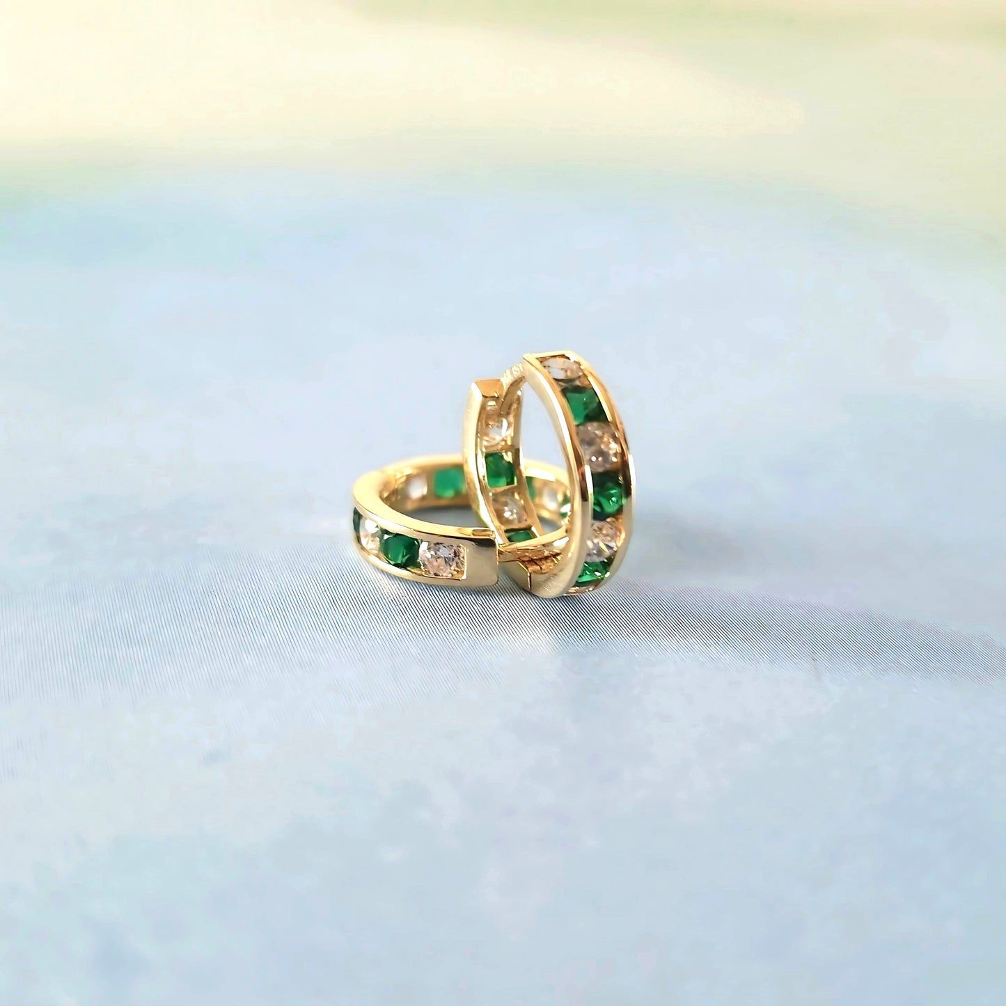 14k Huggies Green Accent