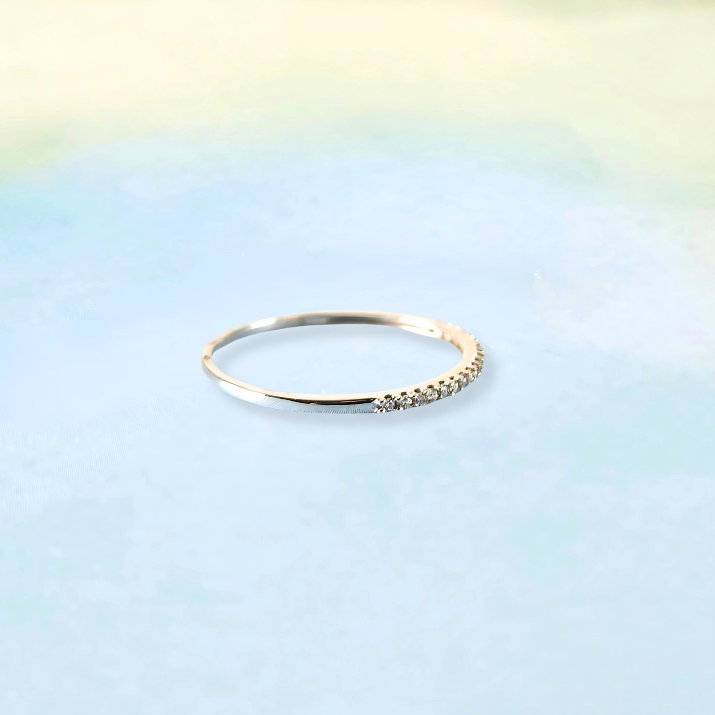 14K Minimal White Sparkle Gold Band Ring