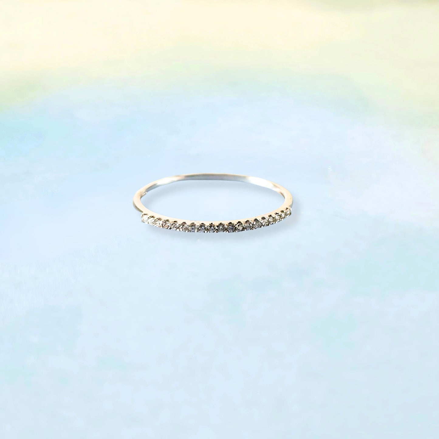 14K Minimal White Sparkle Gold Band Ring