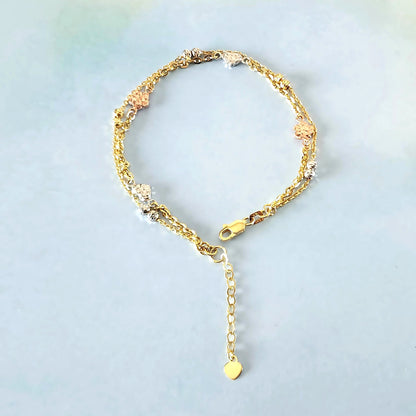 14K Tri-Color Hearts & Beads Bracelet
