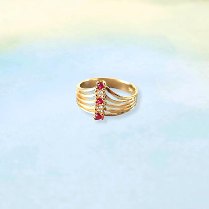 14k Five Gem & Open Spiral Ring