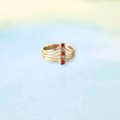 14k Five Gem & Open Spiral Ring
