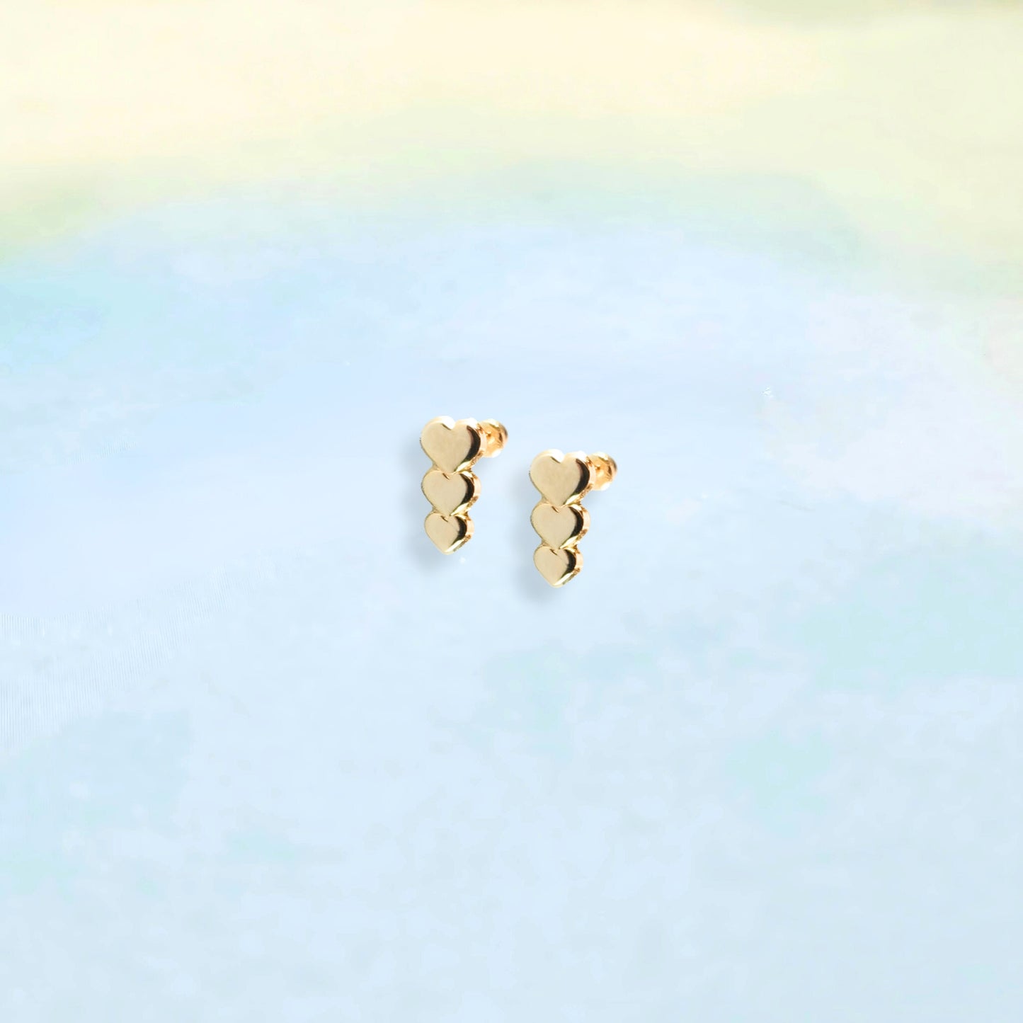 14k Luck of 3 Heart Studs