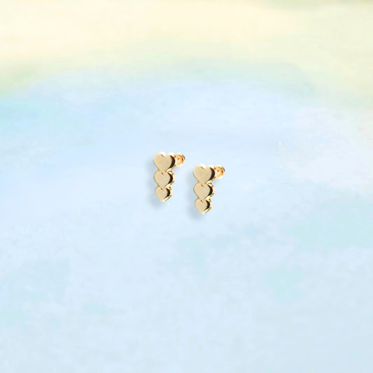 14k Luck of 3 Heart Studs