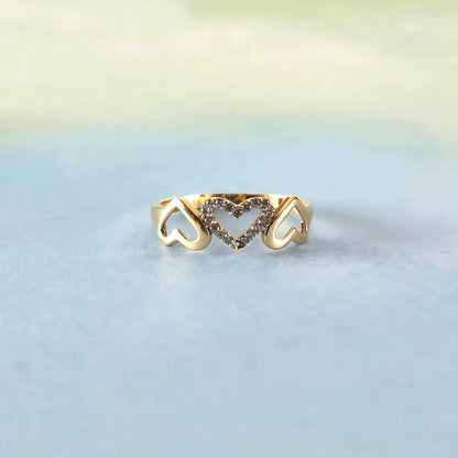 14k Three Hearts & Sparkle Ring
