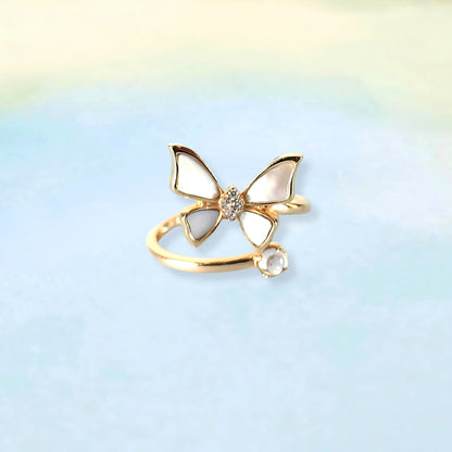 14k Butterfly & Pearl Ring
