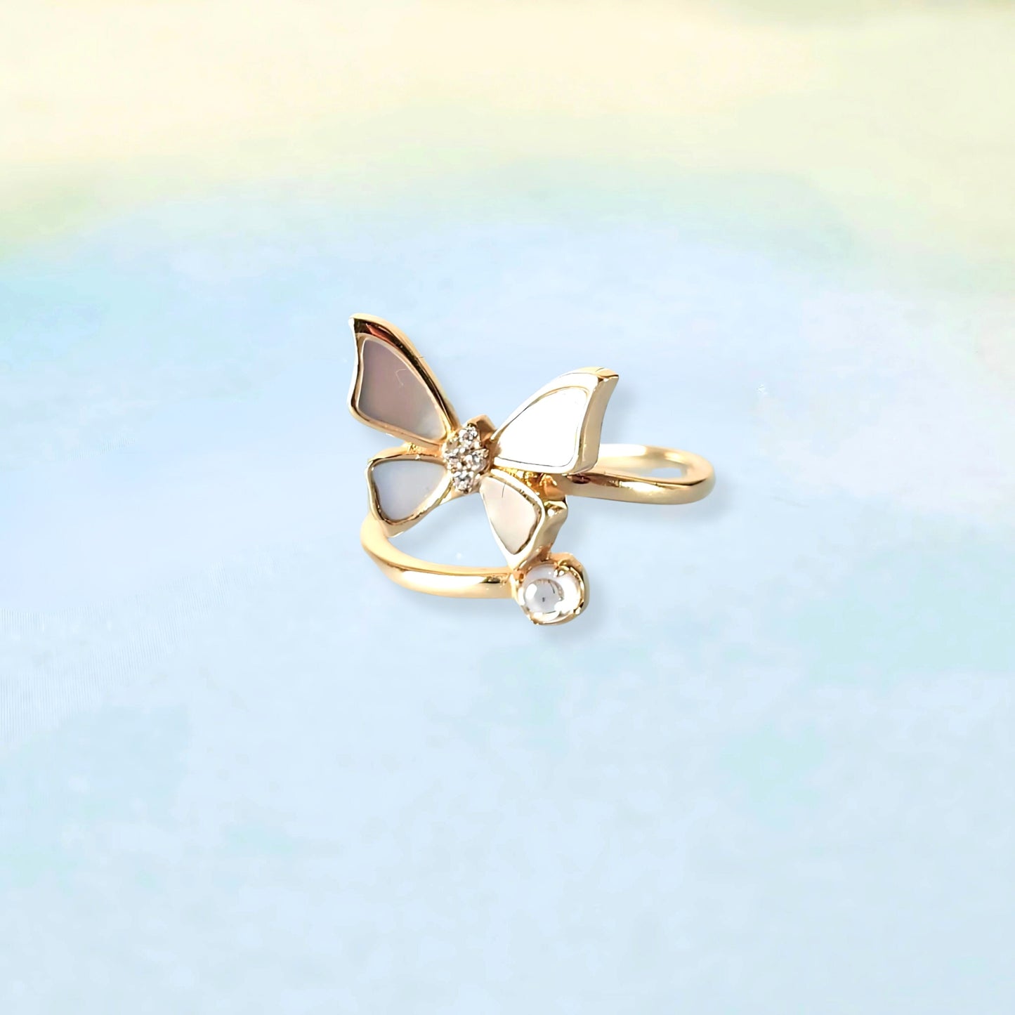14k Butterfly & Pearl Ring