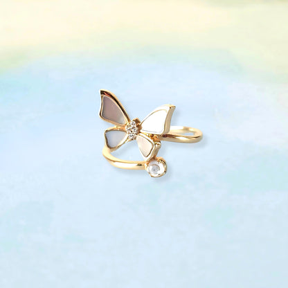 14k Butterfly & Pearl Ring