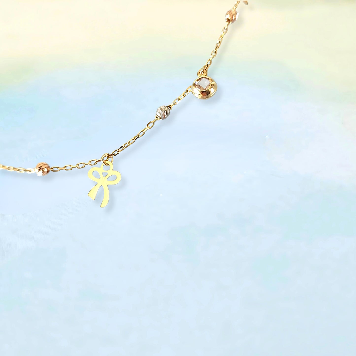 14k Bows & Beads Charm Necklace
