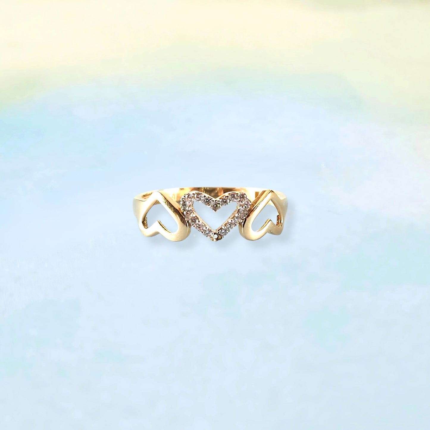 14k Three Hearts & Sparkle Ring