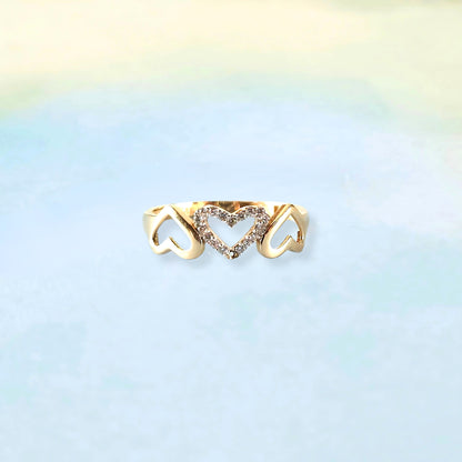 14k Three Hearts & Sparkle Ring