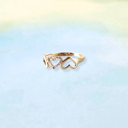 14k Three Hearts & Sparkle Ring