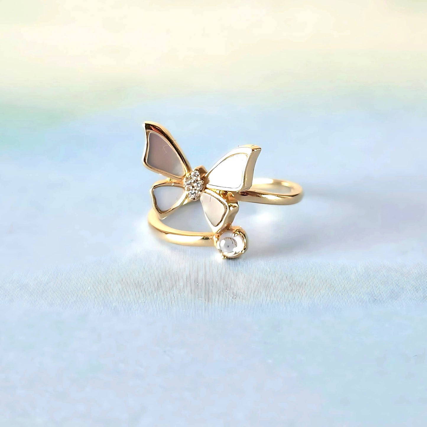 14k Butterfly & Pearl Ring