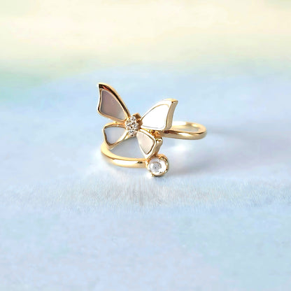 14k Butterfly & Pearl Ring