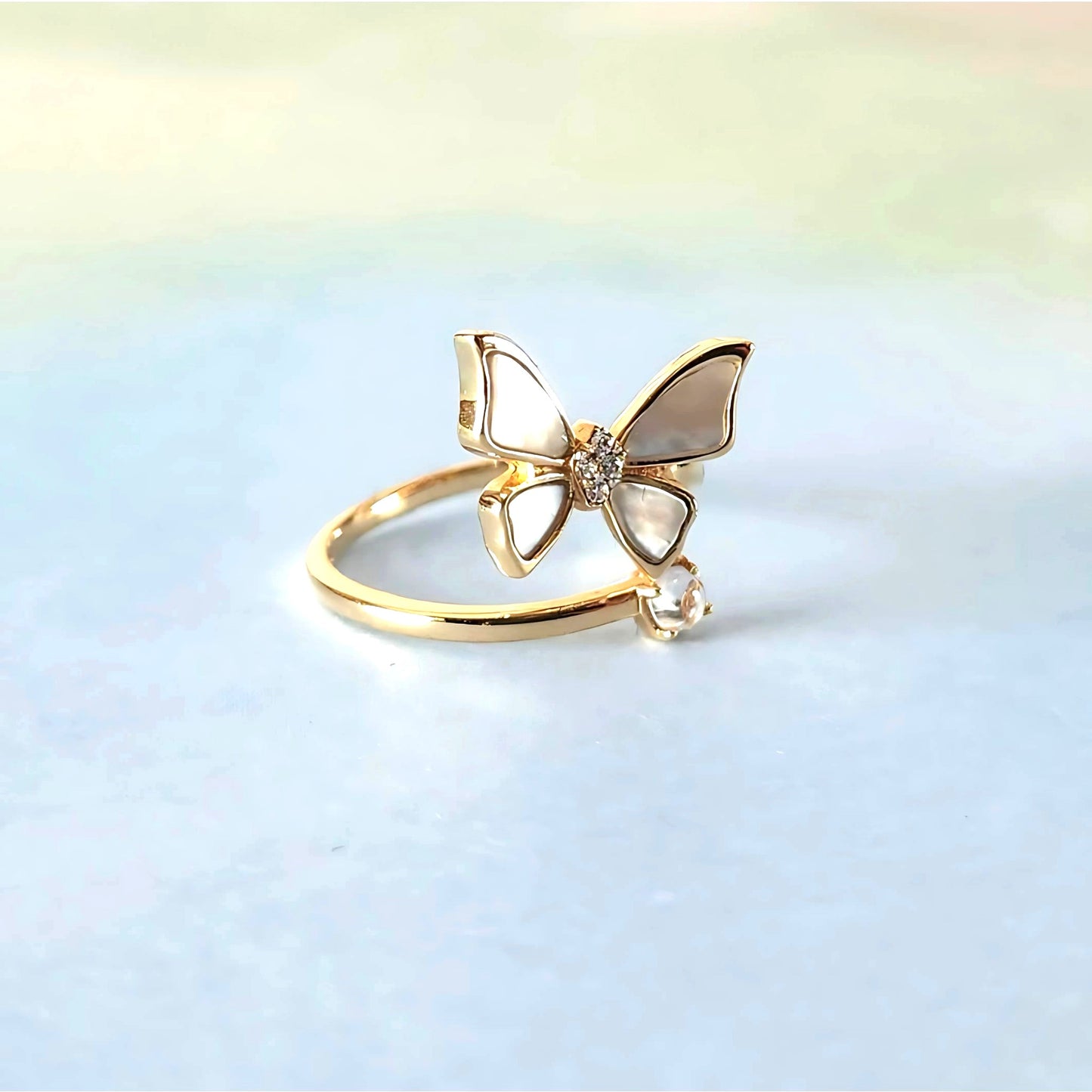 14k Butterfly & Pearl Ring