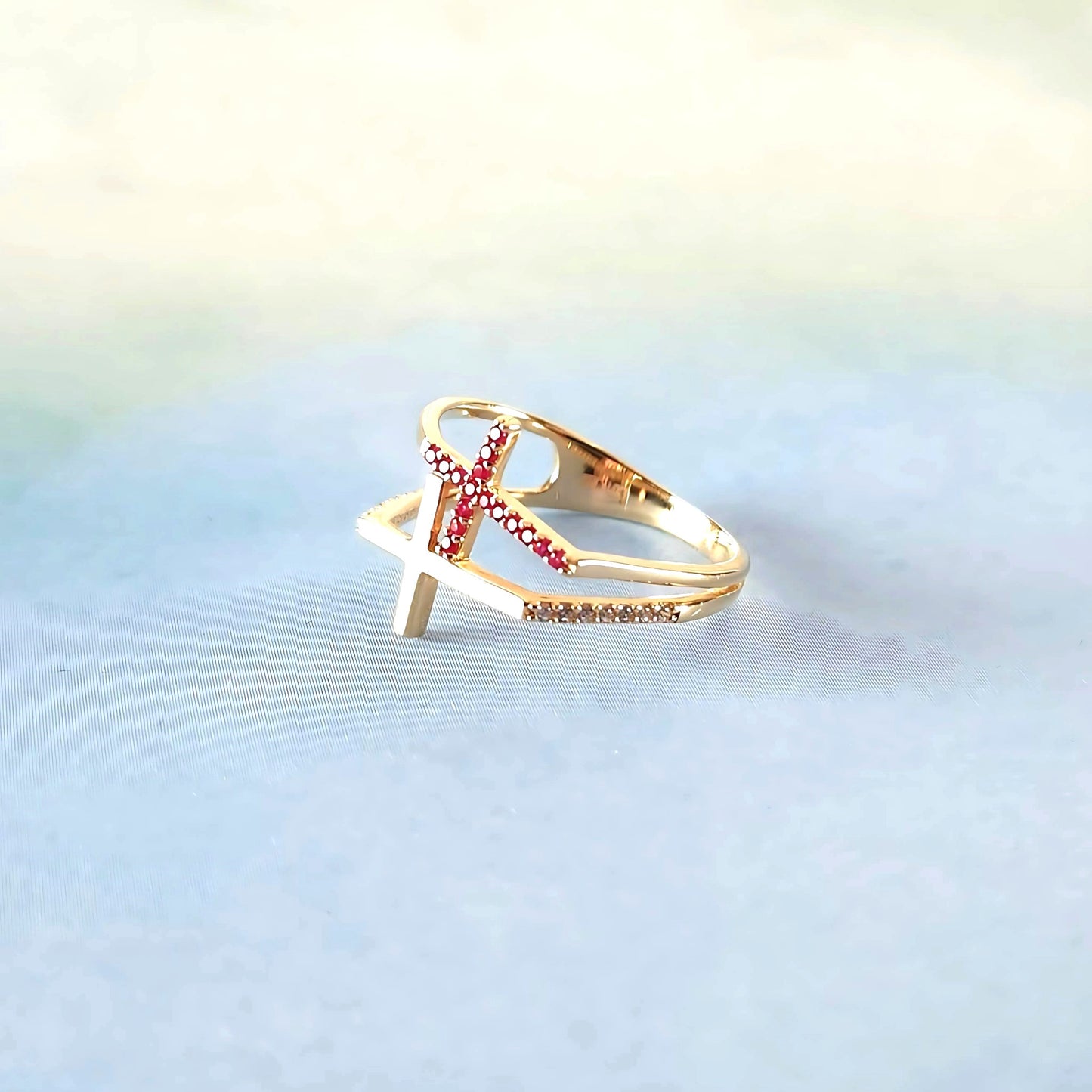14k Double Cross Ring