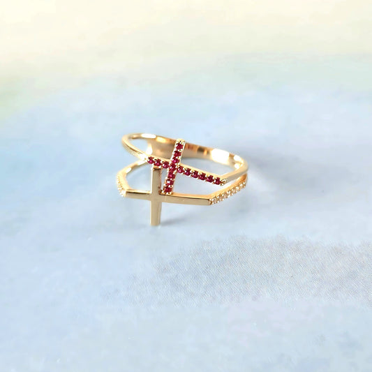 14k Double Cross Ring