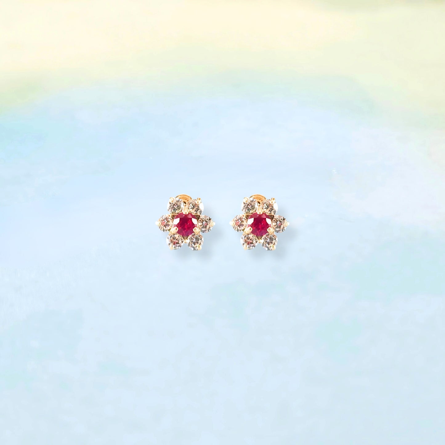 14k Red Roses & Sparkle Studs