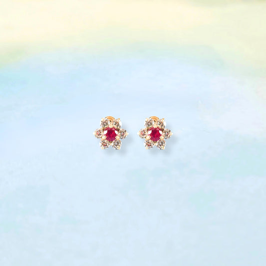 14k Red Roses & Sparkle Studs