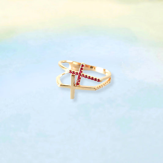 14k Double Cross Ring