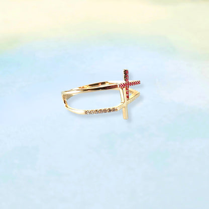 14k Double Cross Ring