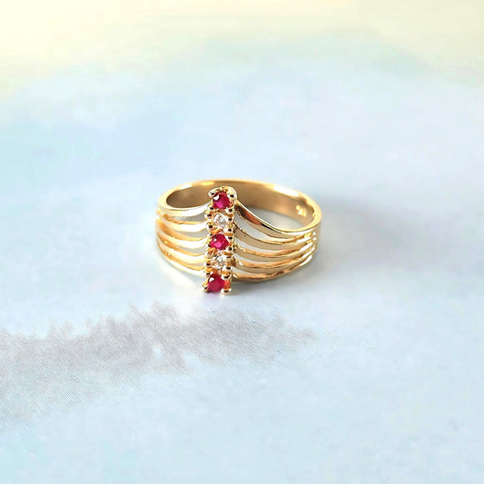 14k Five Gem & Open Spiral Ring