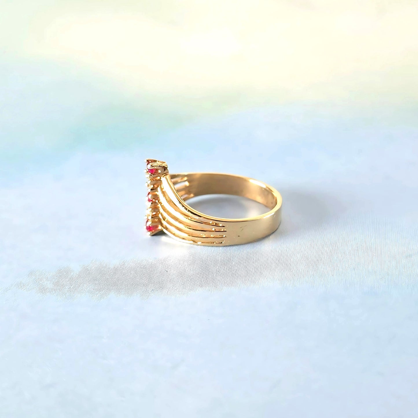 14k Five Gem & Open Spiral Ring
