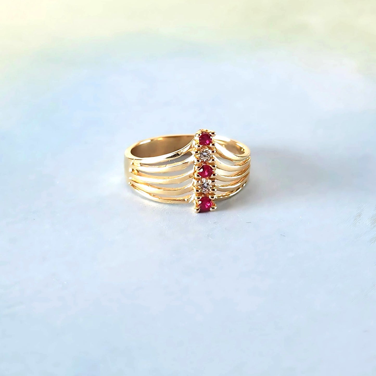 14k Five Gem & Open Spiral Ring