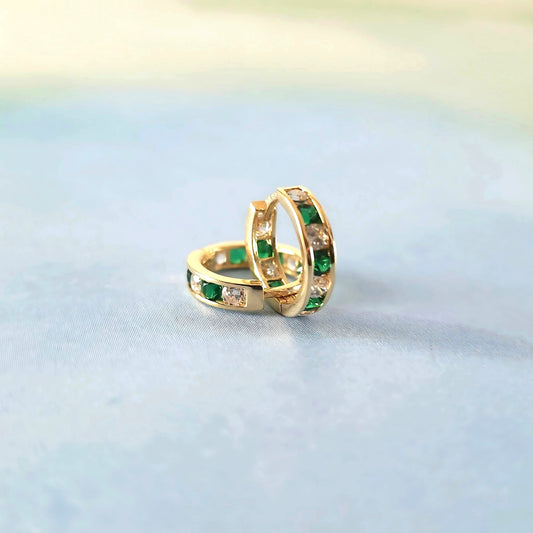 14k Huggies Green Accent