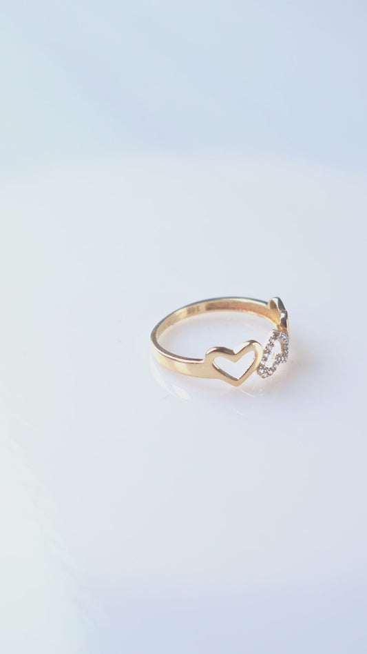 14k Three Hearts & Sparkle Ring