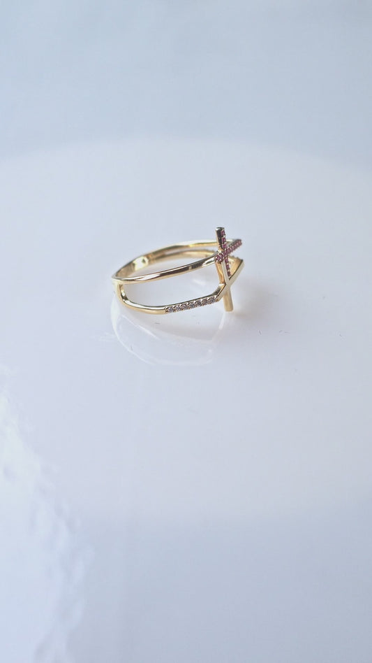 14k Double Cross Ring