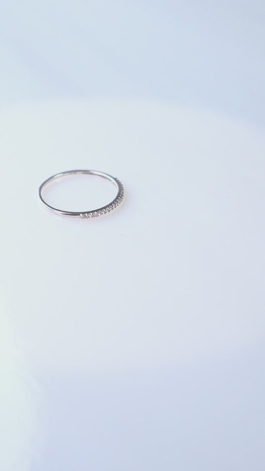 14K Minimal White Sparkle Gold Band Ring