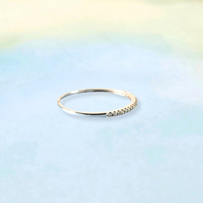 14K Minimal White Sparkle Gold Band Ring