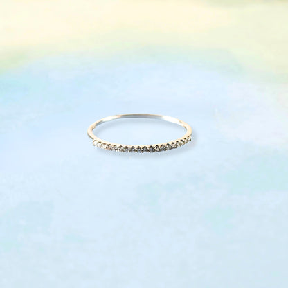 14K Minimal White Sparkle Gold Band Ring