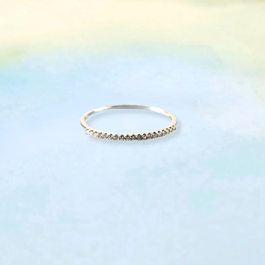 14K Minimal White Sparkle Gold Band Ring